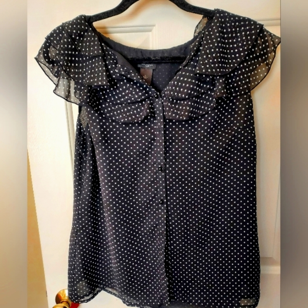 Ann Taylor Black and White Polka Dot Blouse